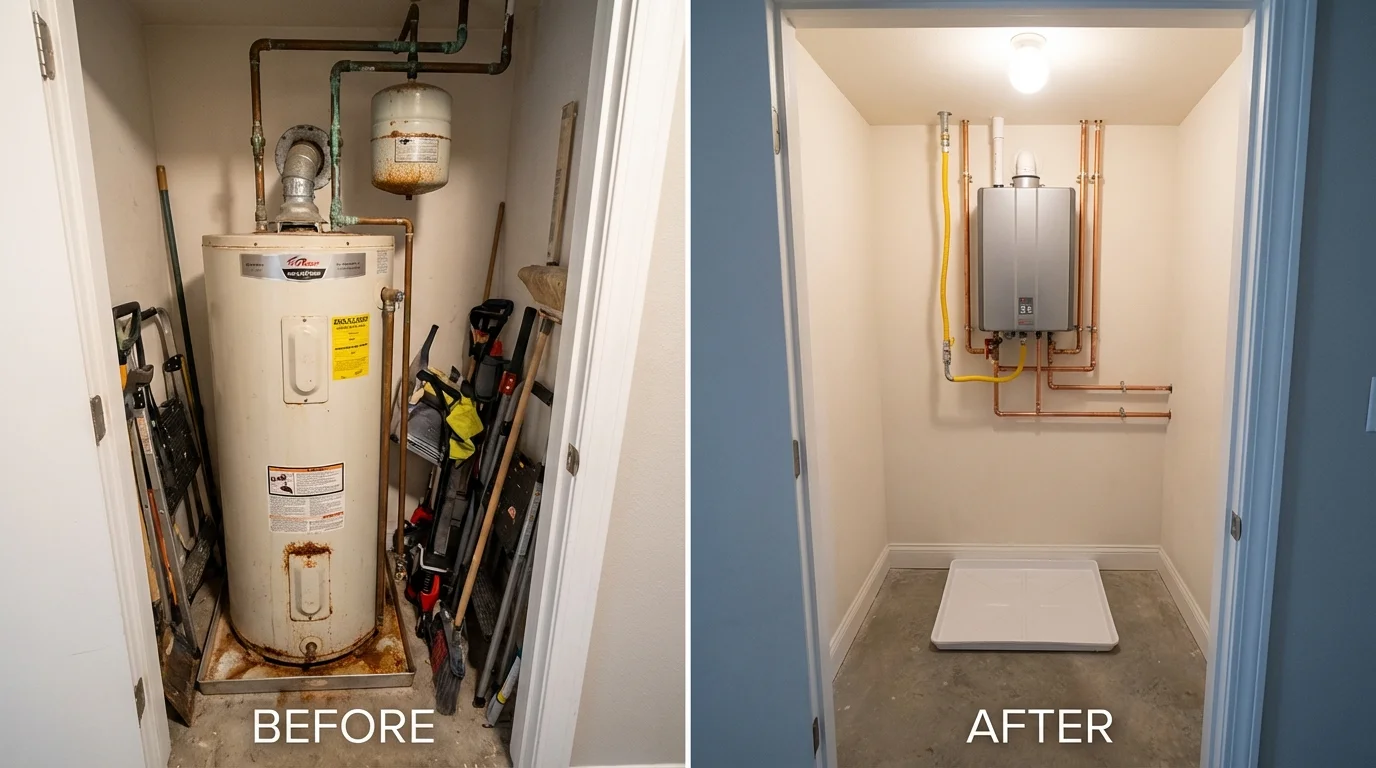 Tank water heater versus wall-mounted tankless unit comparison for Westlake, LA homeowners
