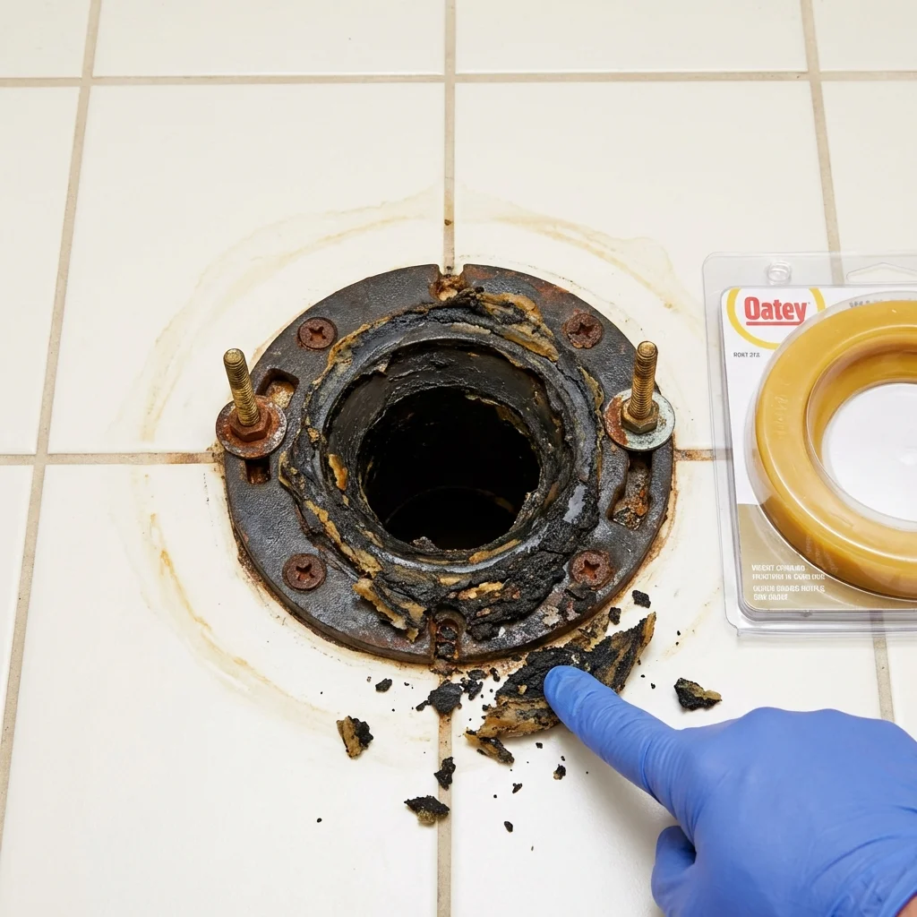 Failed wax ring showing water seepage at the base of a toilet in a Westlake, LA home